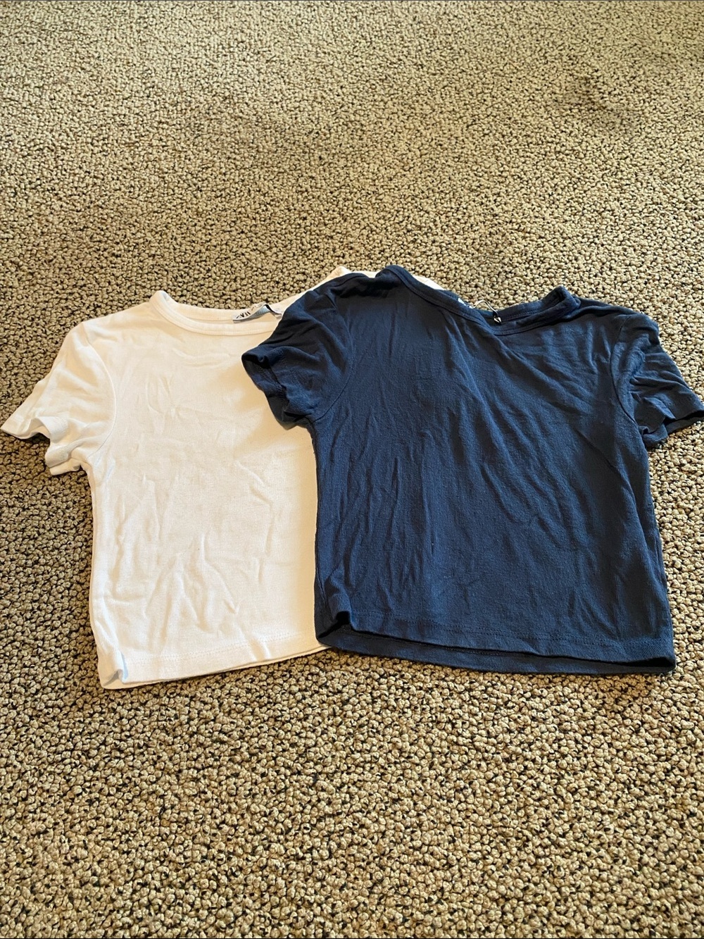 Zara Women's Short Sleeve Crop Tees - White & Navy